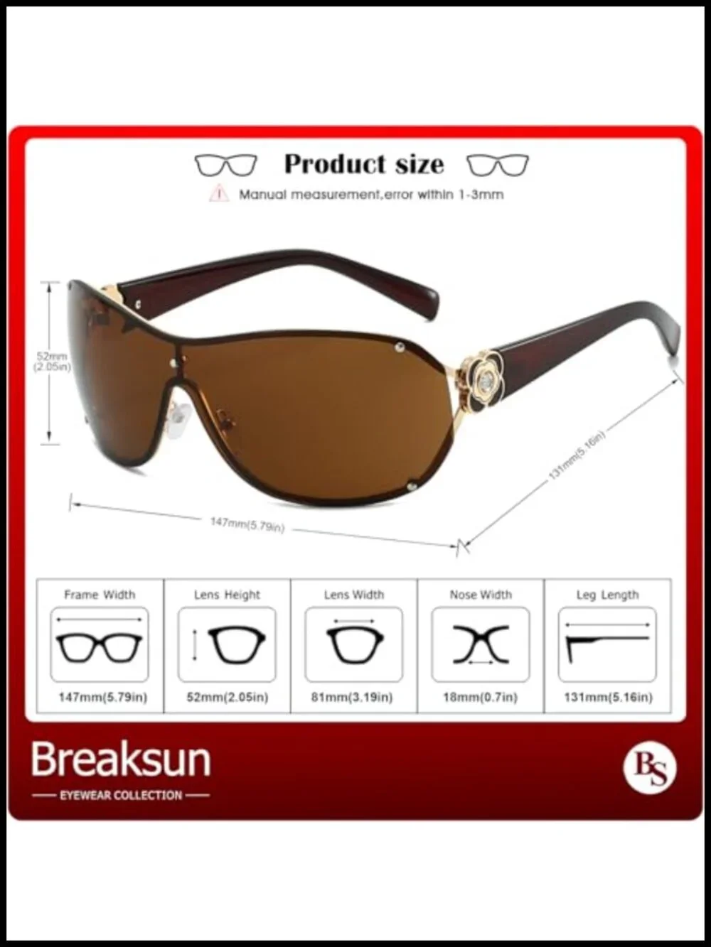 Oversized Y2K Shield Sunglasses with Rhinestone Camellia Motif UV400 Protection